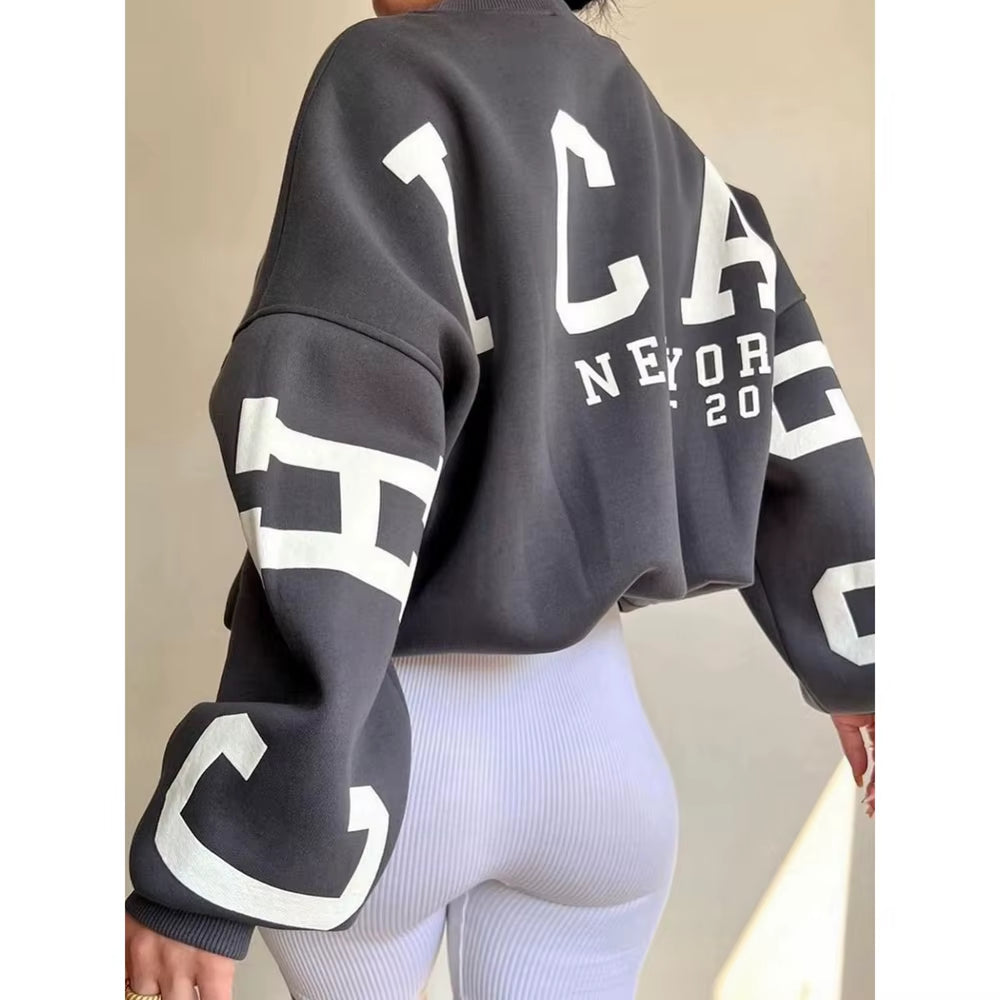 Women'S Y2K Grunge Loose Pullover Sweatshirts Letter Print Casual Thickened Long Sleeve Tops Autumn Hoodie Streetwear