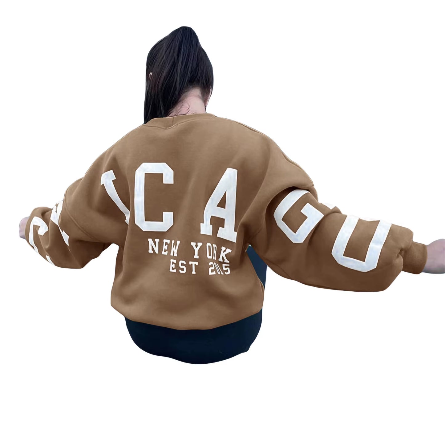 Women'S Y2K Grunge Loose Pullover Sweatshirts Letter Print Casual Thickened Long Sleeve Tops Autumn Hoodie Streetwear